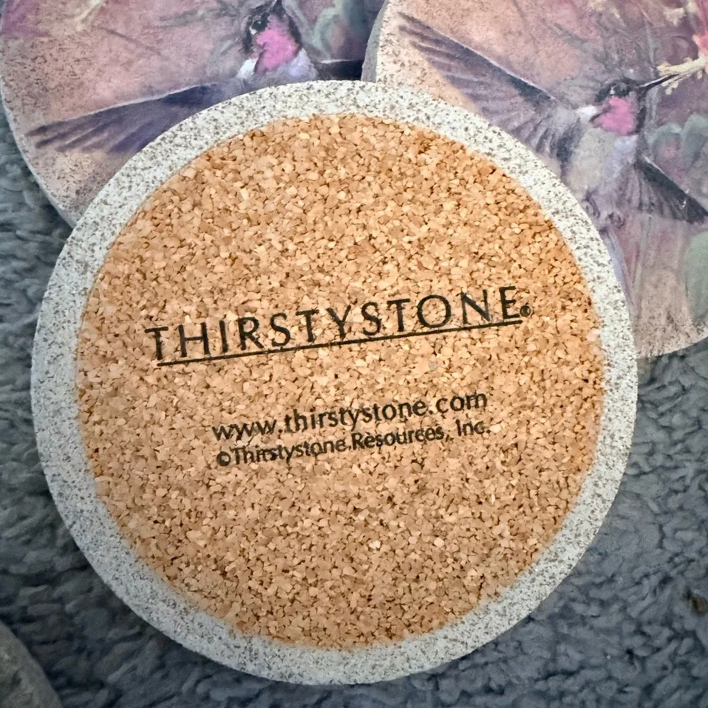 Thirstystone Hummingbird Stone Coaster Set with Pink and Brown Accents- Set of 4